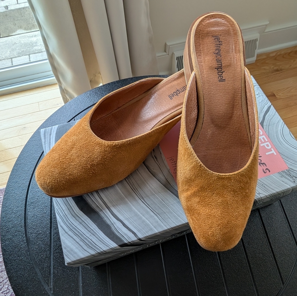 Jeffrey Campbell Mustard Suede Slip-On Mules - Picture 14 of 14